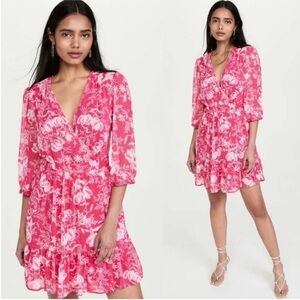 BA&SH Ulia Printed Surplice Mini Dress in Rose Pink